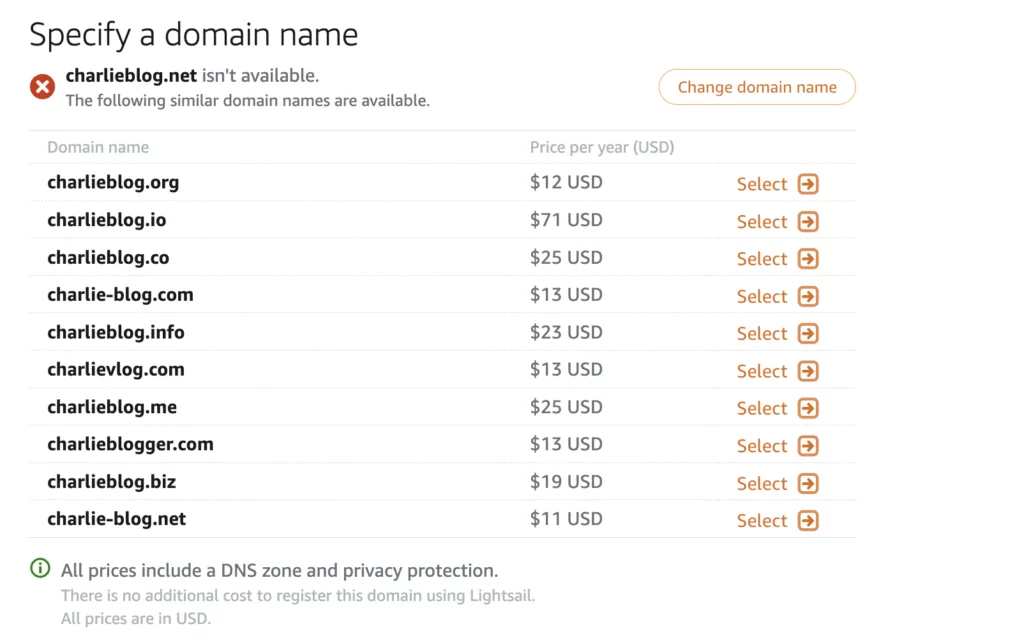 not available domain